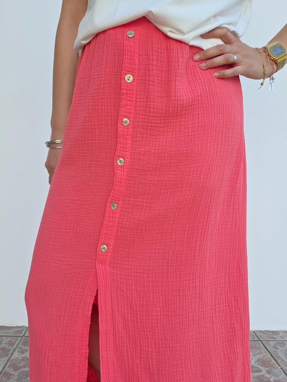 Jupe gaze de coton corail