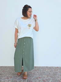 Look jupe gaze de coton kaki