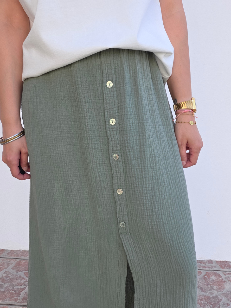 Jupe gaze de coton kaki
