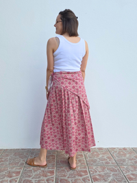 Jupe longue imprimé tournesol avec foulard assorti – fond écru ou rose