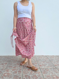 Jupe longue imprimé tournesol avec foulard assorti – fond écru ou rose