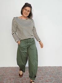 Pantalon barrel femme kaki taille haute avec ceinture