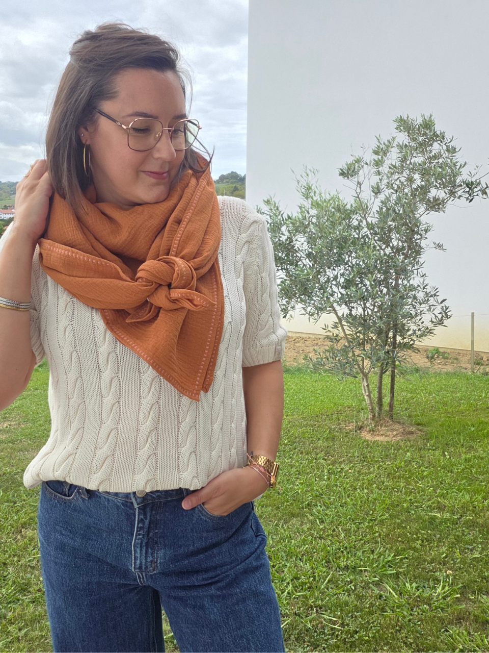 Maxi foulard gaze de coton camel