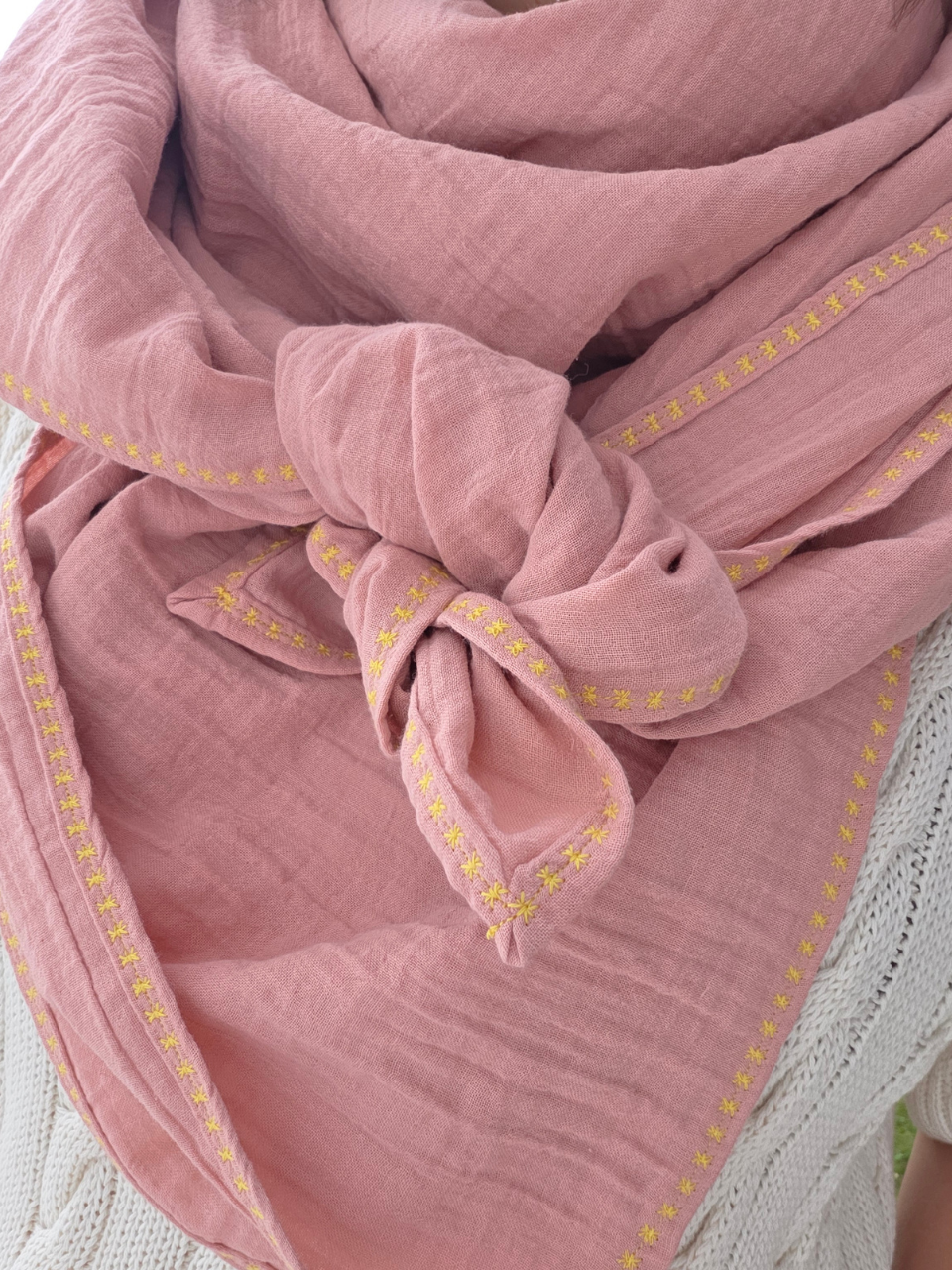 Maxi foulard gaze de coton rose