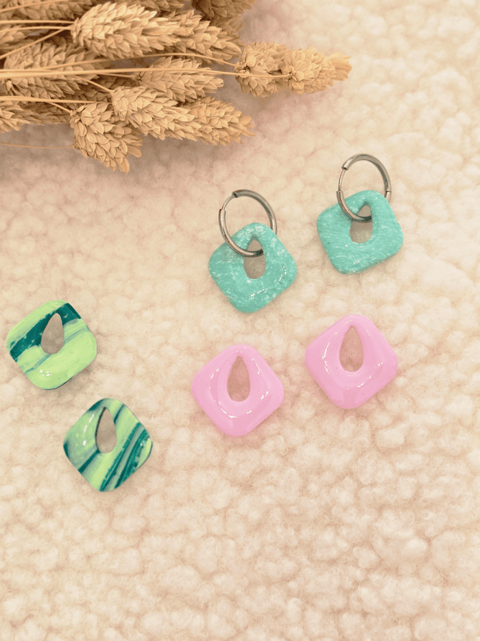 Pampilles boucles d’oreilles carrées – Création artisanale française | Petit Trésor