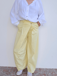 Pantalon large jaune en coton – coupe barrel & taille élastique