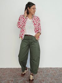 Pantalon barrel femme kaki taille haute avec ceinture