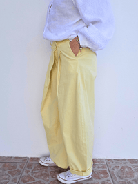 Pantalon large jaune en coton – coupe barrel & taille élastique