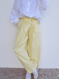 Pantalon large jaune en coton – coupe barrel & taille élastique