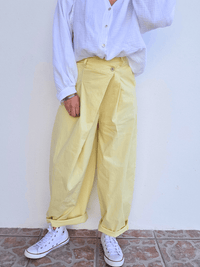 Pantalon large jaune en coton – coupe barrel & taille élastique
