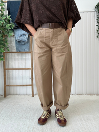 Pantalon barrel beige femme avec ceinture – Taille unique 36-40