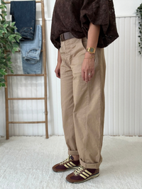 Pantalon barrel beige femme avec ceinture – Taille unique 36-40