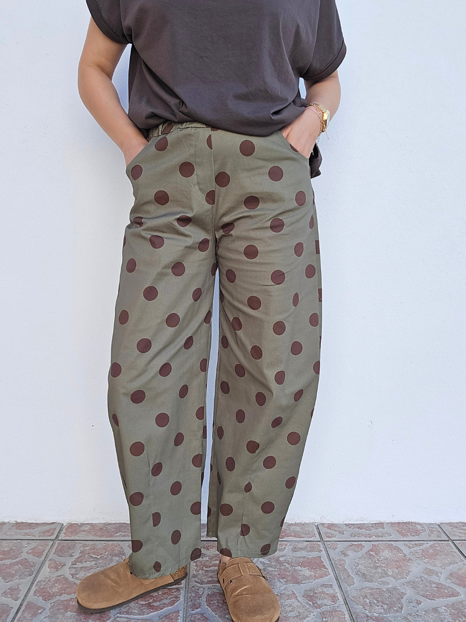 Pantalon kaki barrel femme