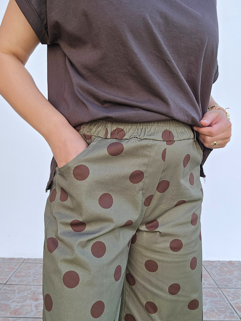Barrel kaki pois marron femme