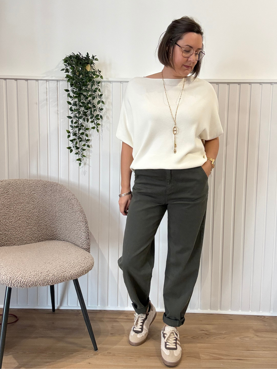 Jean barrel kaki femme strech