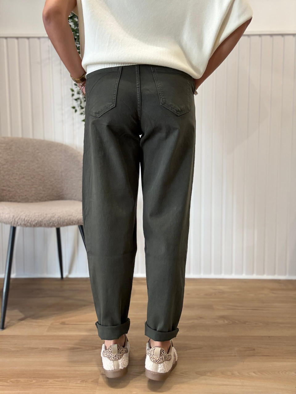 Jean barrel kaki femme strech