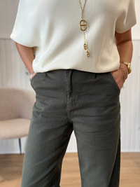 Jean barrel kaki femme strech