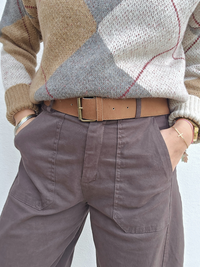 Pantalon barrel femme marron taille haute avec ceinture