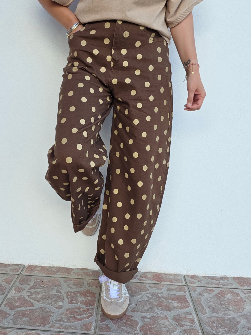 Jean barrel marron femme