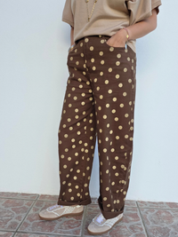 Jean barrel femme pois marron 