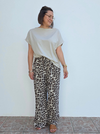 Pantalon large léopard femme en gaze de coton