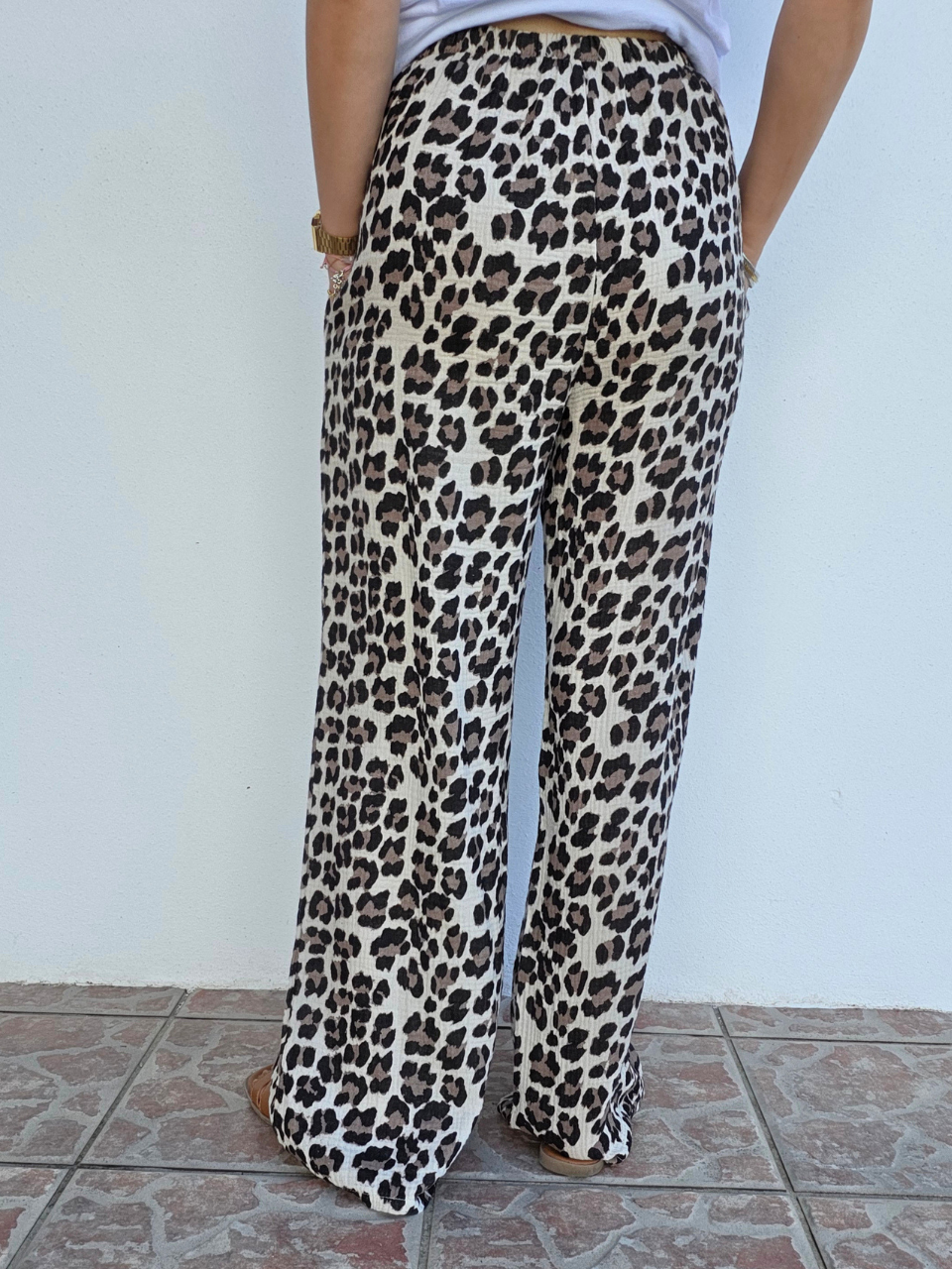 Pantalon gaze de coton léopard 