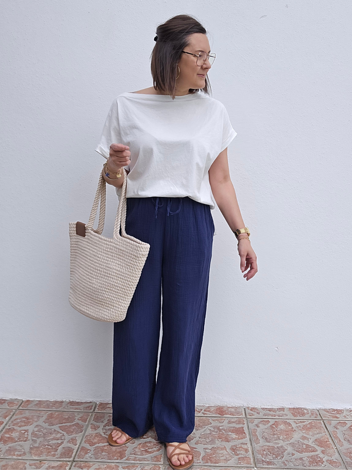 Pantalon gaze de coton – marine
