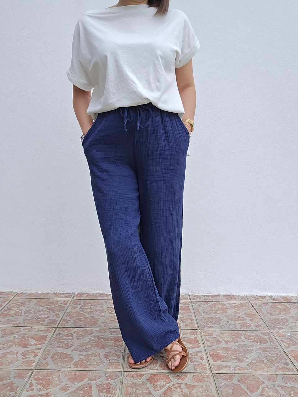 Pantalon gaze de coton – marine