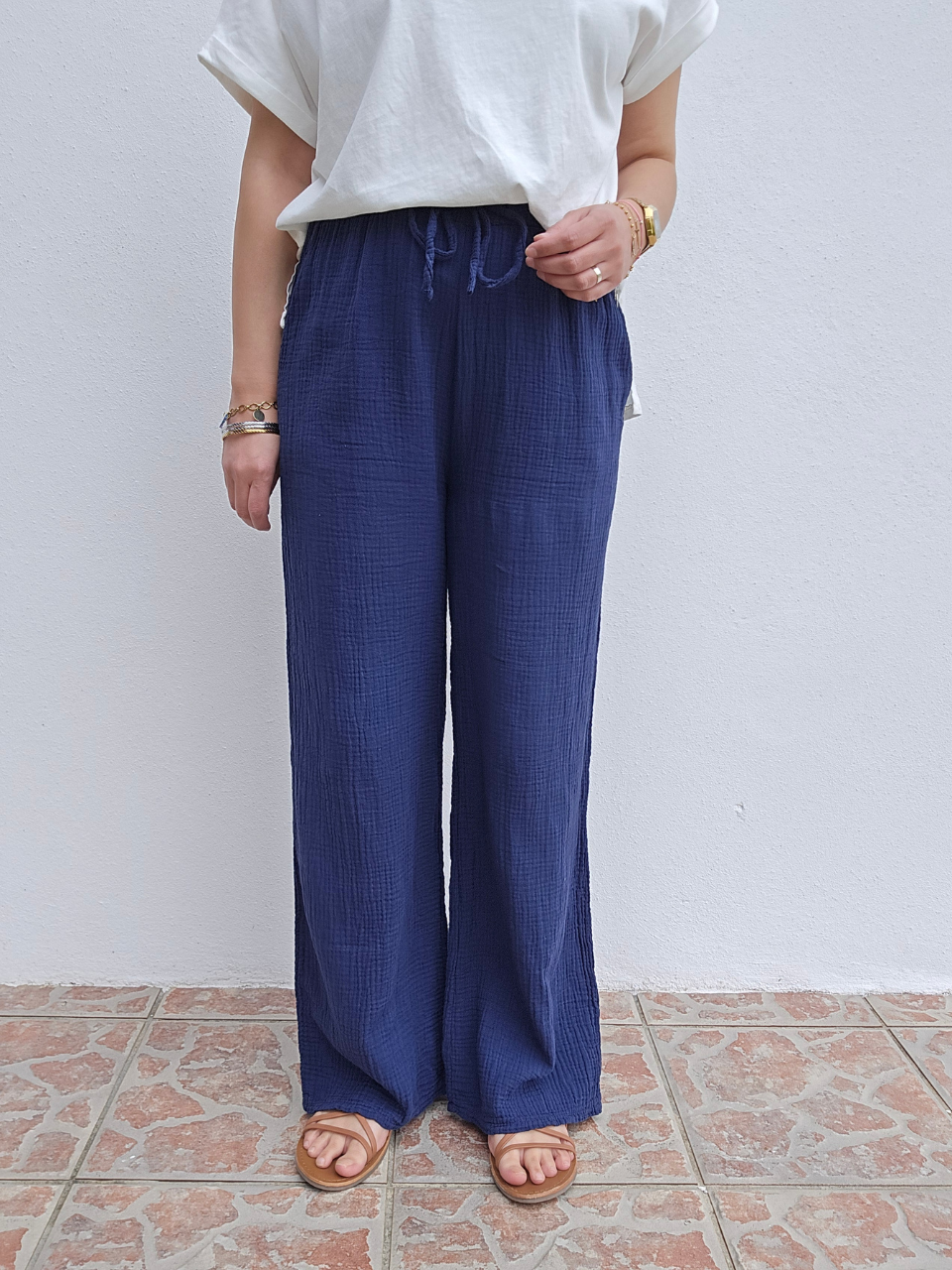 Pantalon gaze de coton – marine