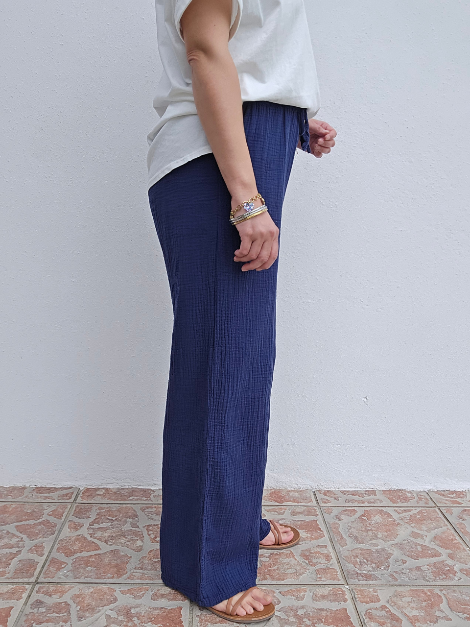 Pantalon gaze de coton – marine
