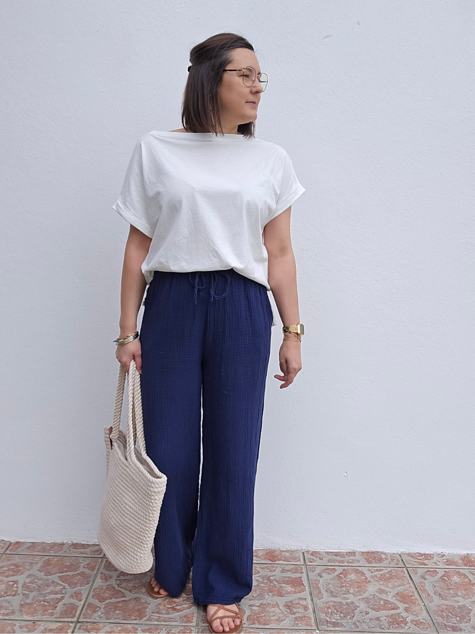 Pantalon gaze de coton – marine