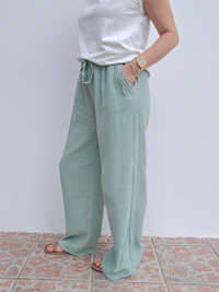 pantalon gaze de coton vert d'eau femme