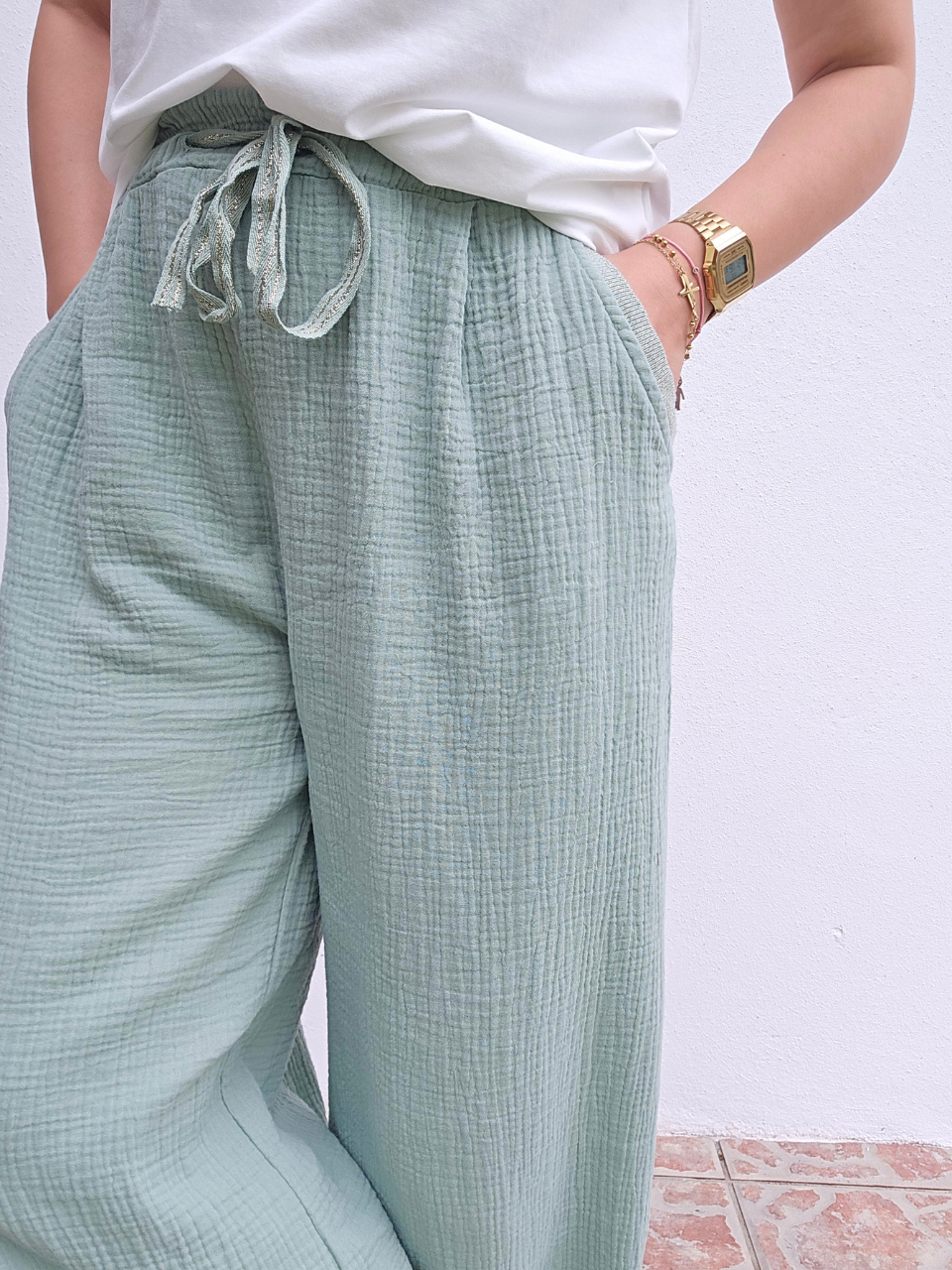 Pantalon été vert tendance