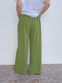 Pantalon large vert olive – Gaze de coton