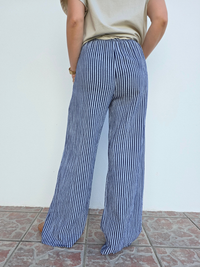 Pantalon rayé marine gaze de coton