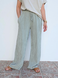 Pantalon rayé kaki gaze de coton