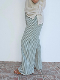Pantalon rayé kaki gaze de coton