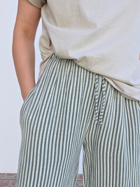 Pantalon rayé kaki gaze de coton