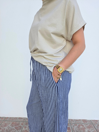 Pantalon rayé marine gaze de coton