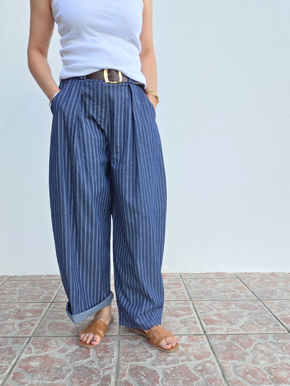 pantalon large rayé barrel