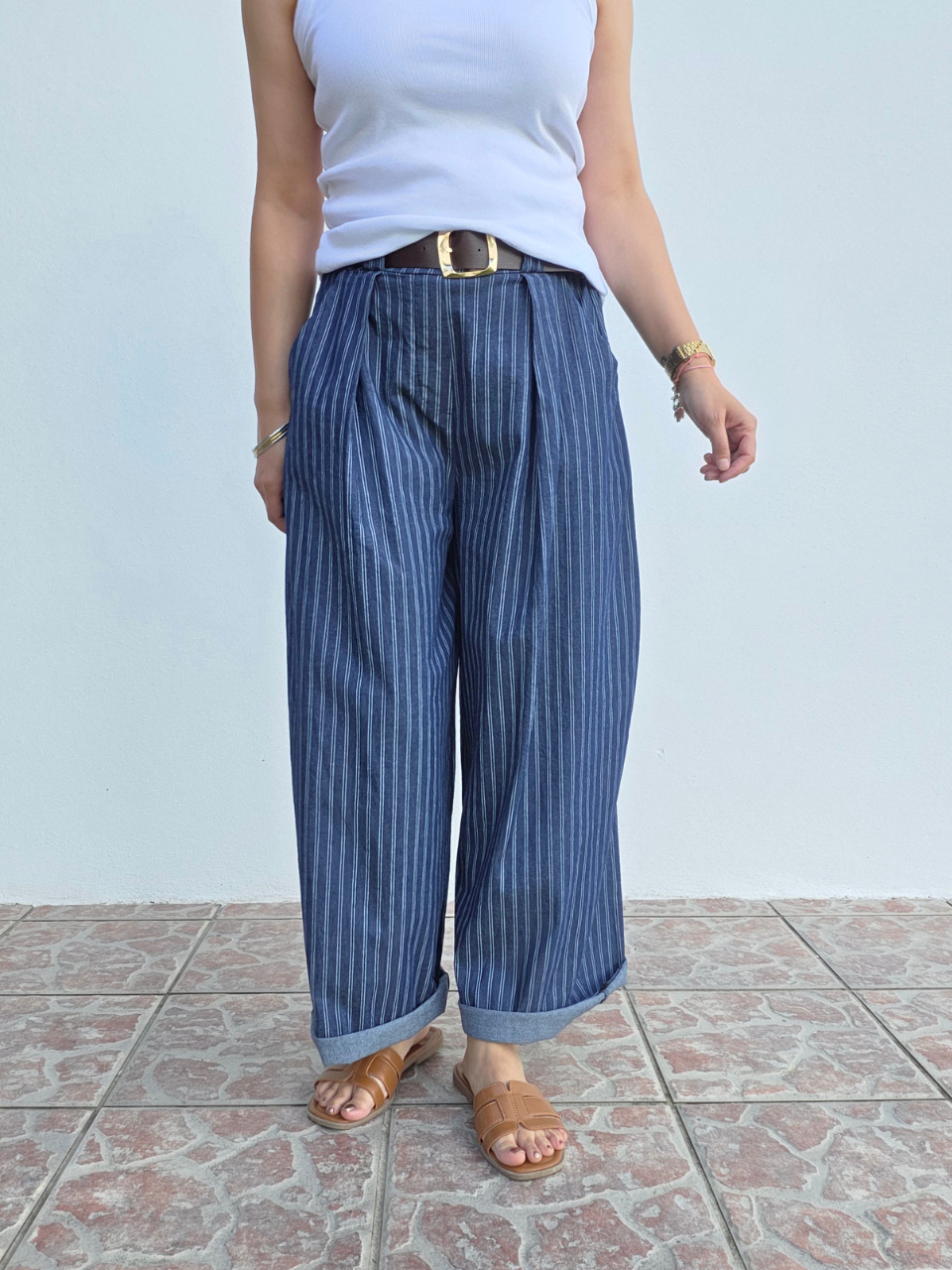 Pantalon barrel rayé 