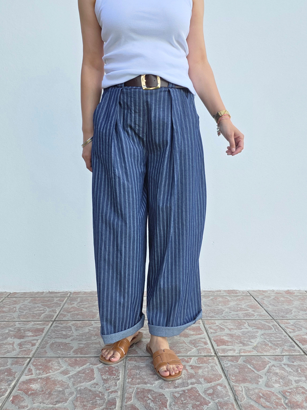 Pantalon barrel rayé 
