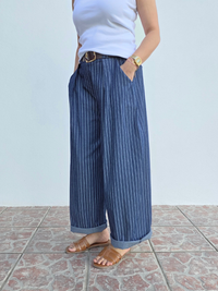 Pantalon barrel rayé femme