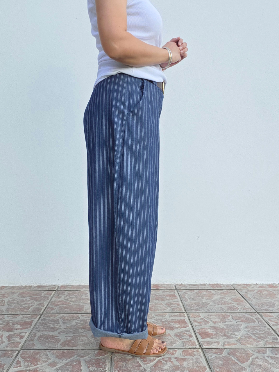 Pantalon rayé léger femme