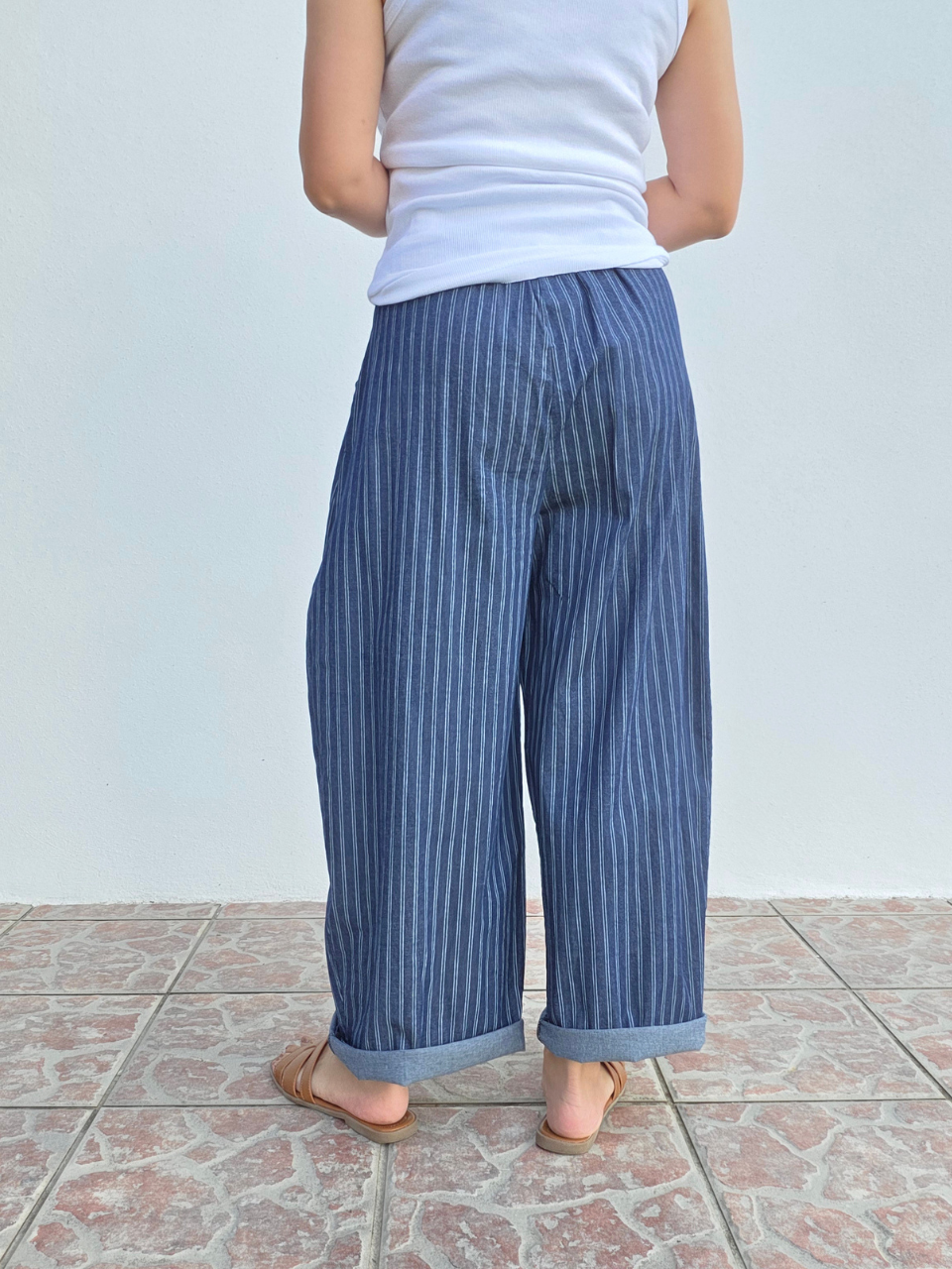 pantalon rayé bleu large