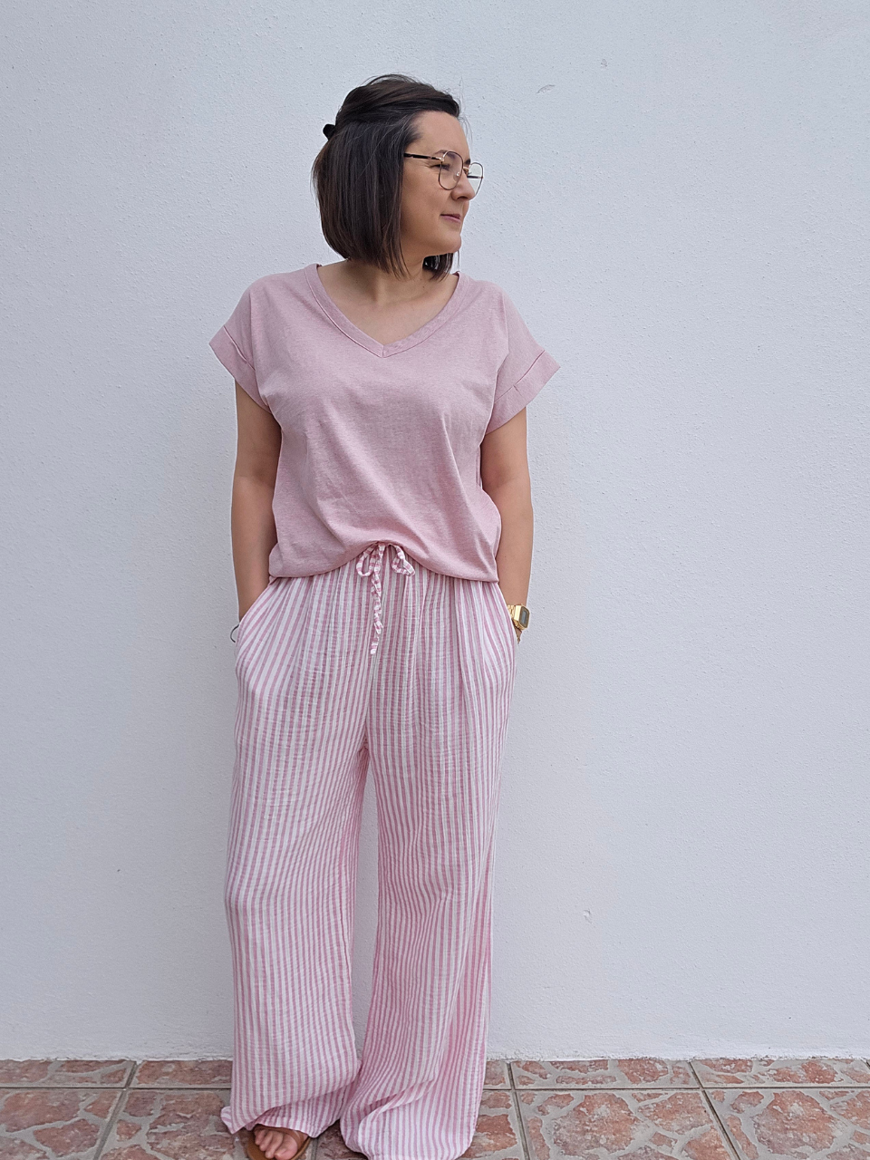 Pantalon rayé en gaze de coton – 3 coloris