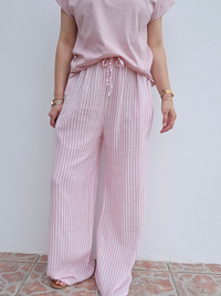 Pantalon rayé en gaze de coton – 3 coloris