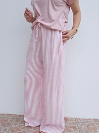Pantalon rayé en gaze de coton – 3 coloris