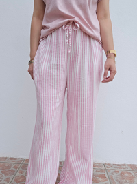 Pantalon rayé en gaze de coton – 3 coloris