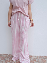 Pantalon rayé en gaze de coton – 3 coloris